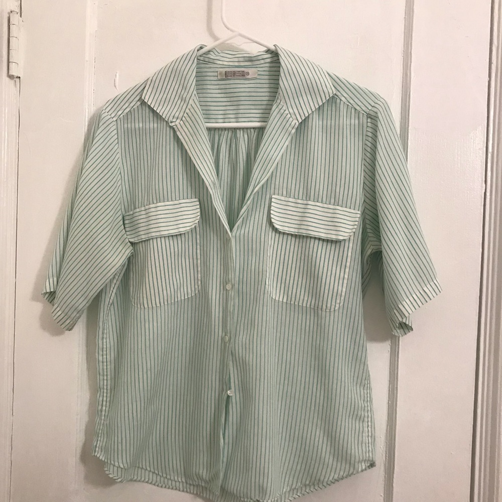 White and green striped button down